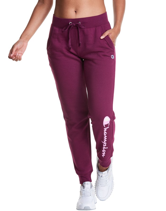 Champion Joggingbroek Dames - DonkerPaars - Powerblend Fleece Script Logo ( 945671-HTO )